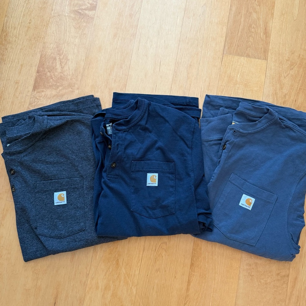 Carhartt Men's Dearborn Henley Long Sleeve Lot Medium Loose Fit Gray Navy Blue